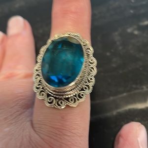 Blue stone sterling silver cocktail ring.